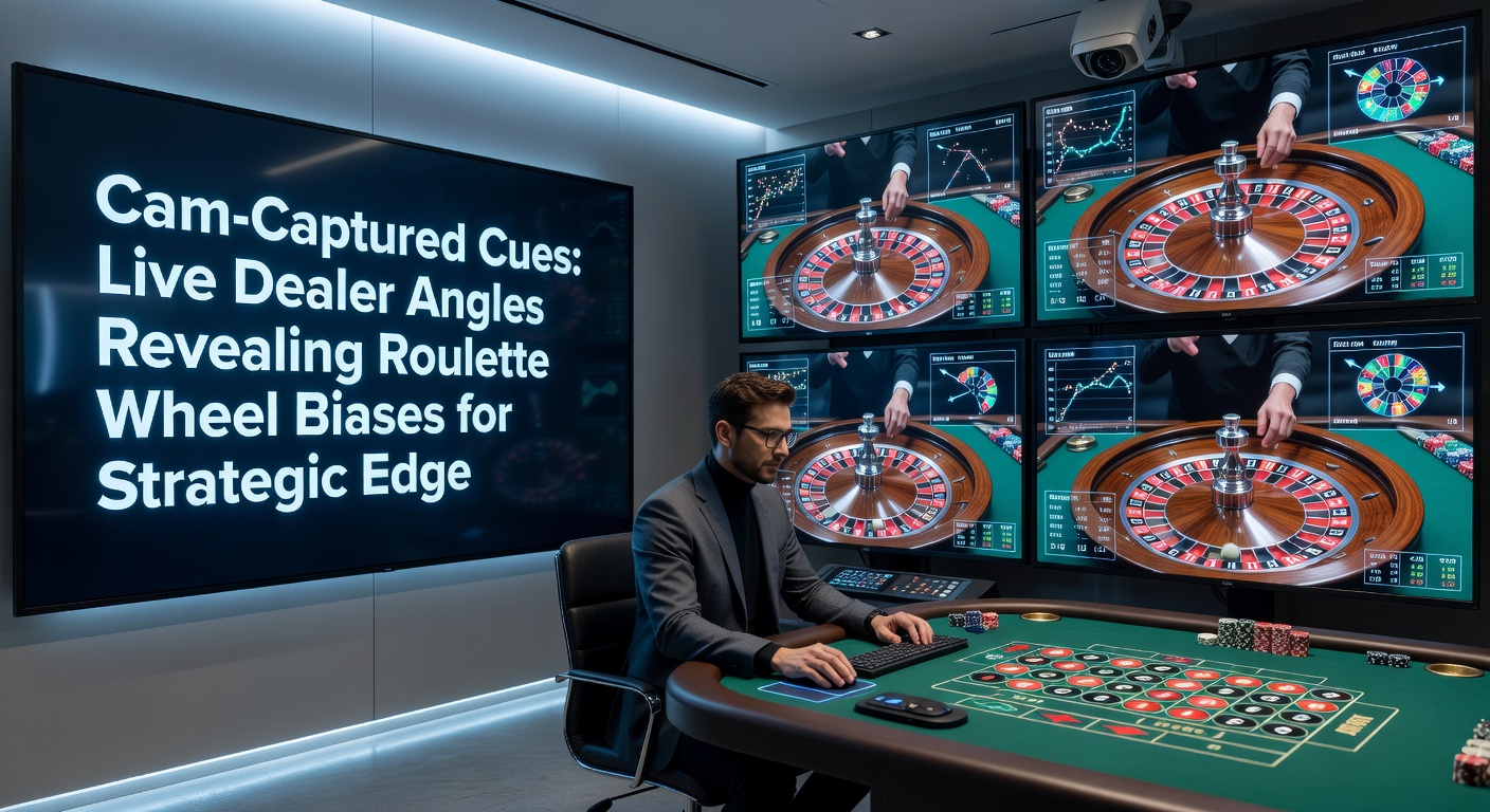Live dealer bij een roulettewiel, met meerdere camera's die verschillende hoeken vastleggen en mogelijke biases in het wiel zichtbaar maken