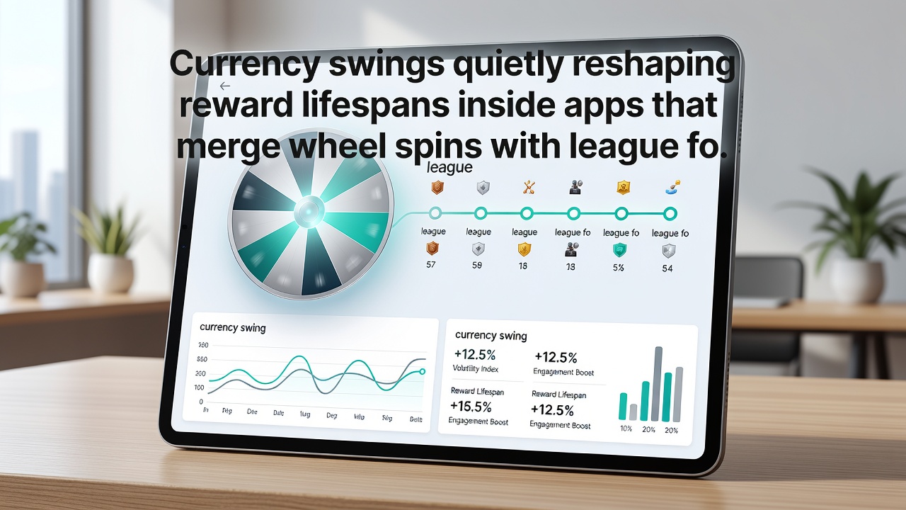 Schermafbeelding van een app-interface met wielspins en league-voorspellingen onder invloed van wisselkoersen