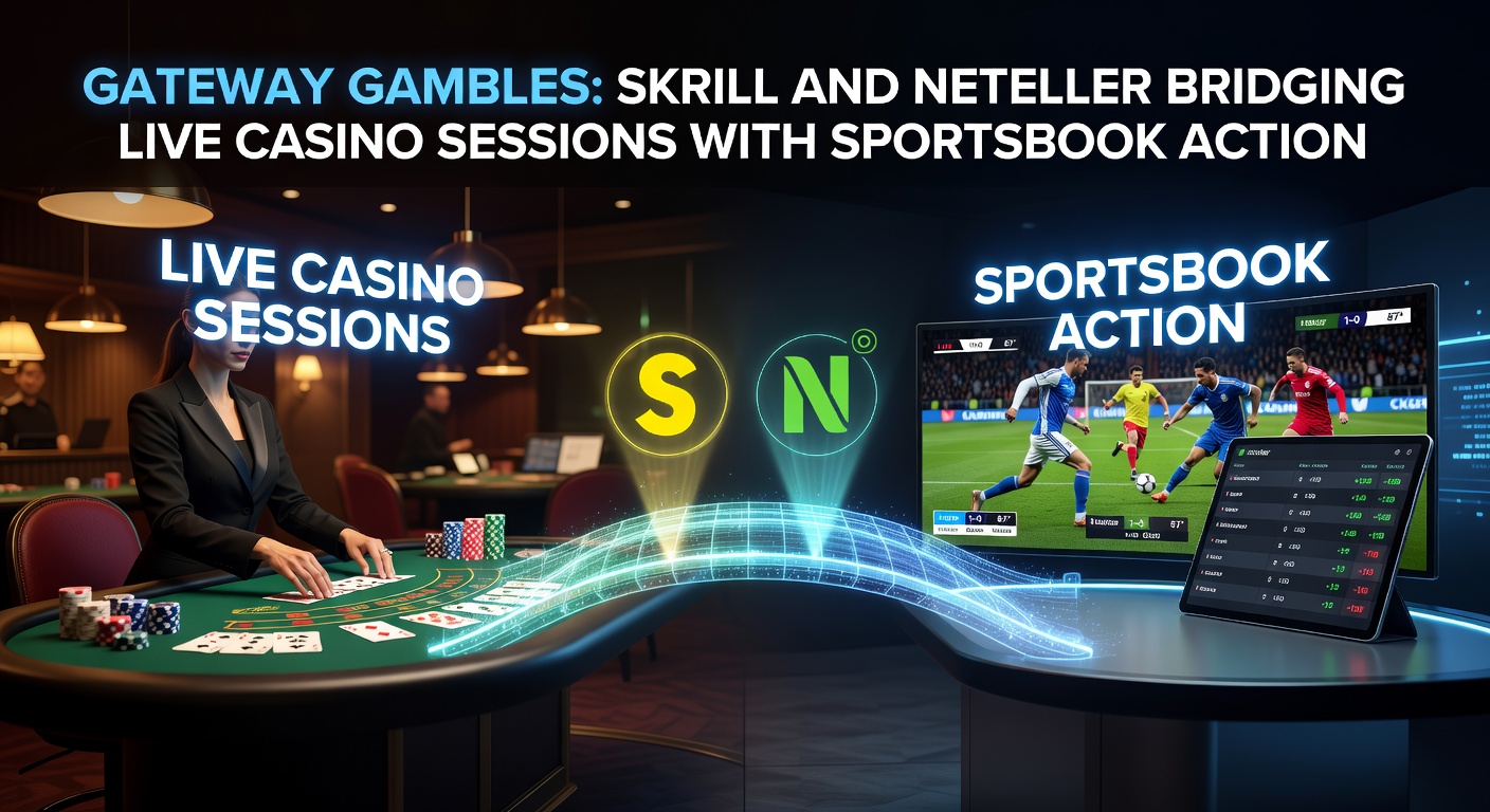 Skrill en Neteller logo's naast een live casino tafel en sportweddenschap odds-scherm, symboliserend naadloze overgangen