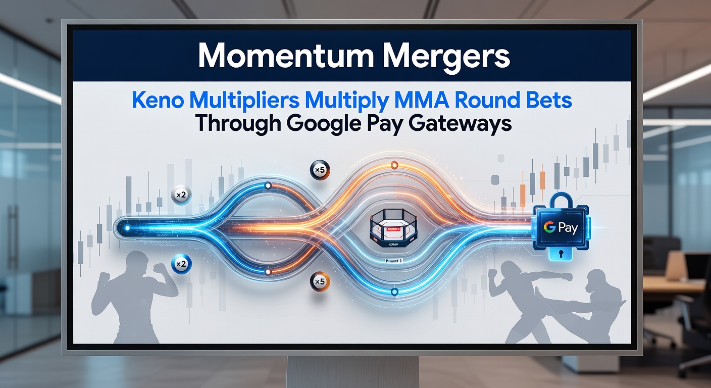 Grafische weergave van Keno-multipliers die overgaan in MMA-weddenschappen via een Google Pay-interface, met dynamische pijlen die momentum tonen tussen spellen