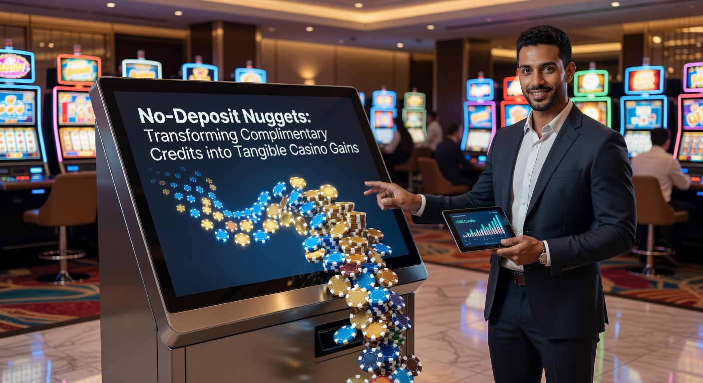 Grafiek met groeiende winstcurves van no-deposit bonussen, slotsymbolen en eurotekens die samensmelten tot een uitbetaalingscheque