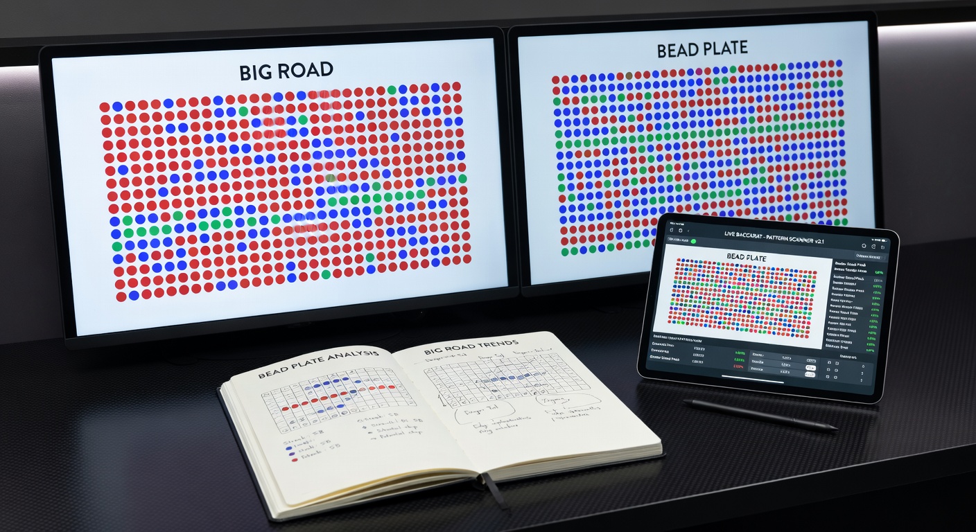 Voorbeeld van een Big Road chart met lange banker streak en choppatroon in een high-stakes live baccarat spel
