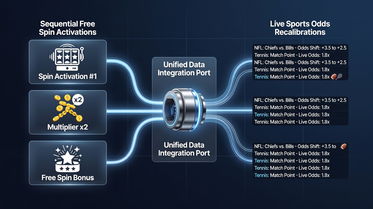 Diagram van dataflows tussen gratis spins en sport odds in mobiele apps