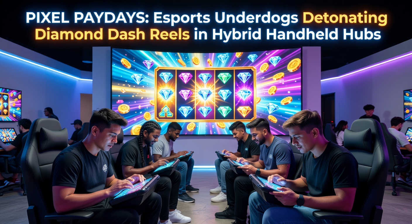 Esports-spelers vieren een onverwachte overwinning op een mobiel scherm met draaiende Diamond Dash-slotrollen op de achtergrond