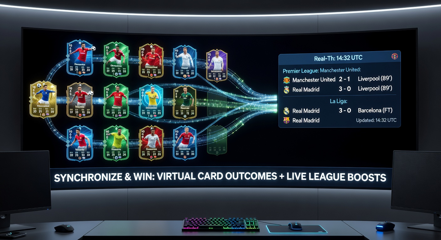 Mobiele interface die gesynchroniseerde voetbalupdates en kaartspelbonussen toont