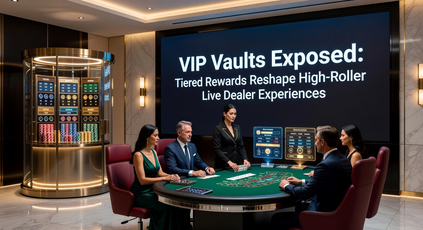 Digitale VIP-vault interface met tiered beloningen en live dealer feeds op een high-roller dashboard