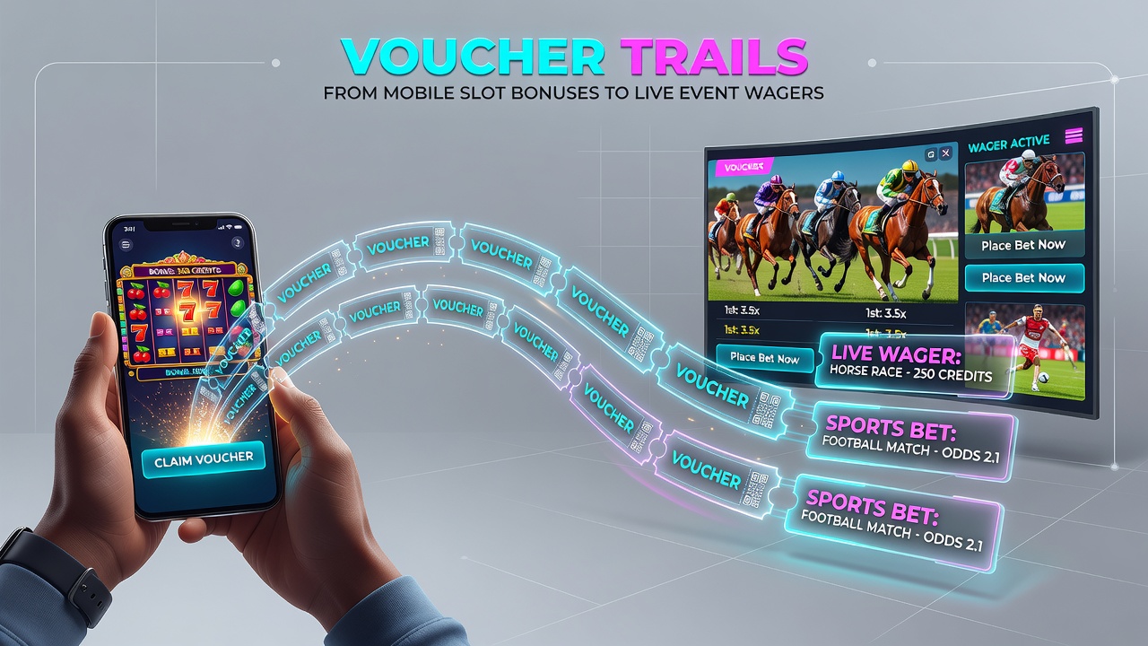 Diagram van voucherstroom van mobiele slots naar live sportweddenschappen