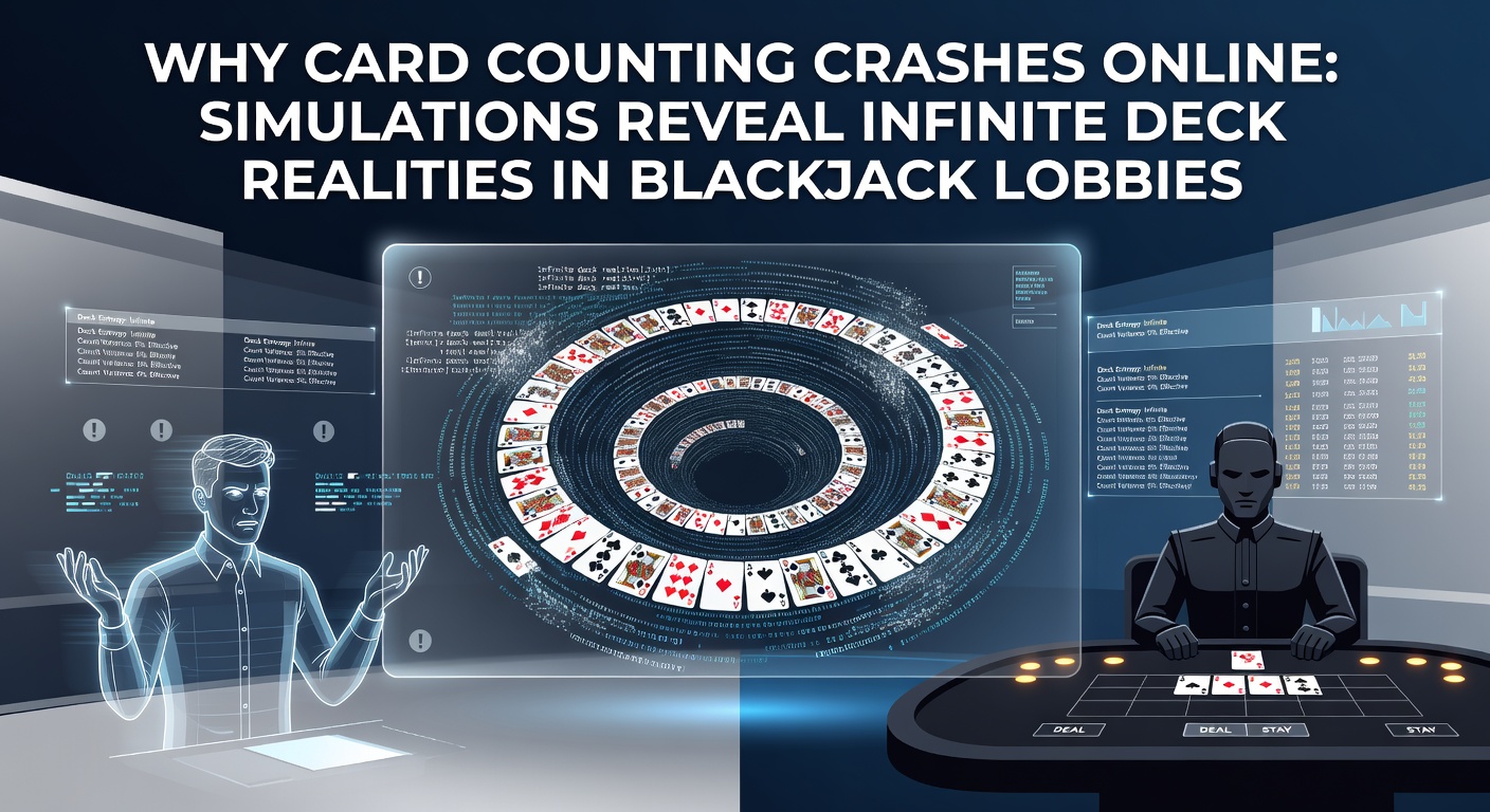 Simulatiegrafiek van card counting in online blackjack, met dalende winstkansen door oneindige decks